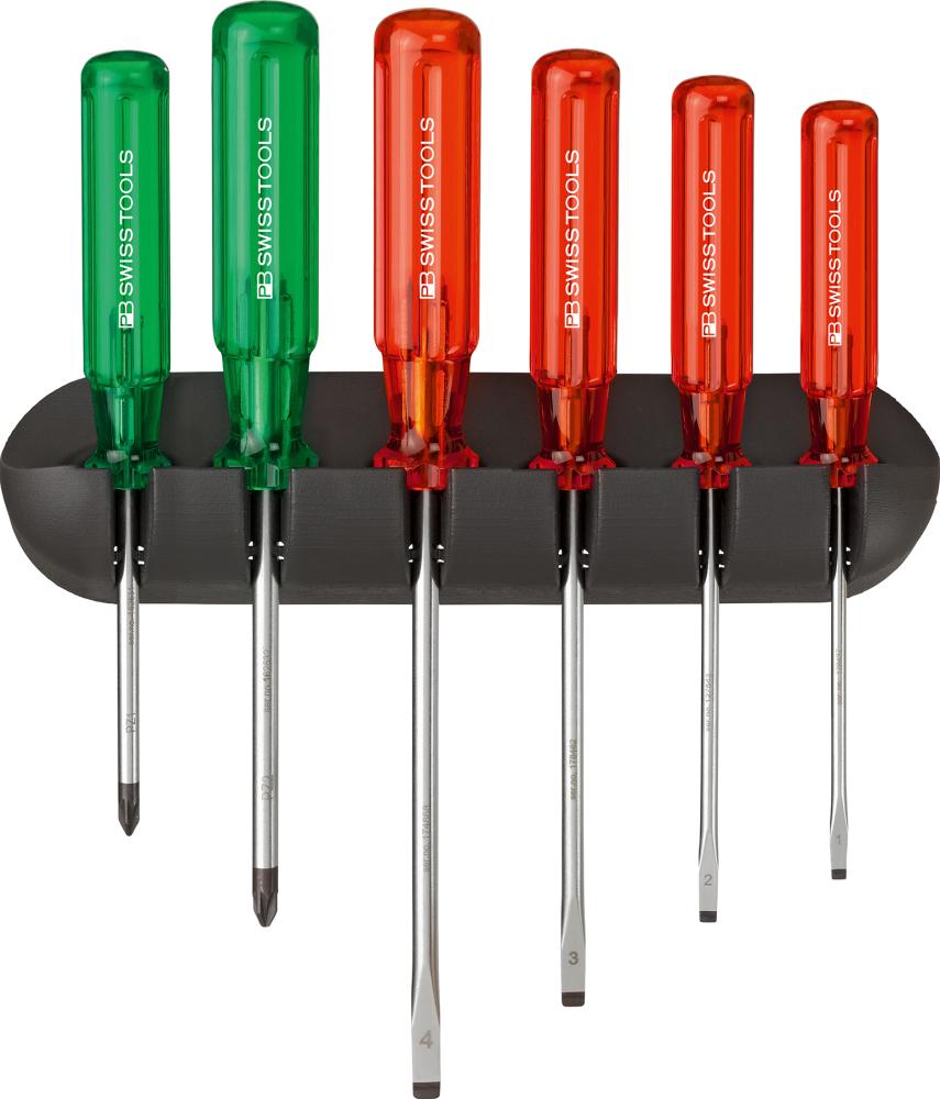 PB Swiss Tools Schraubendreher-Satz 6-teilig Schlitz PZ im Wandhalter Classic