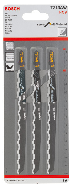 Bosch PRO Soft Material T313AW Stichsägeblatt, 152 mm, 3-tlg.