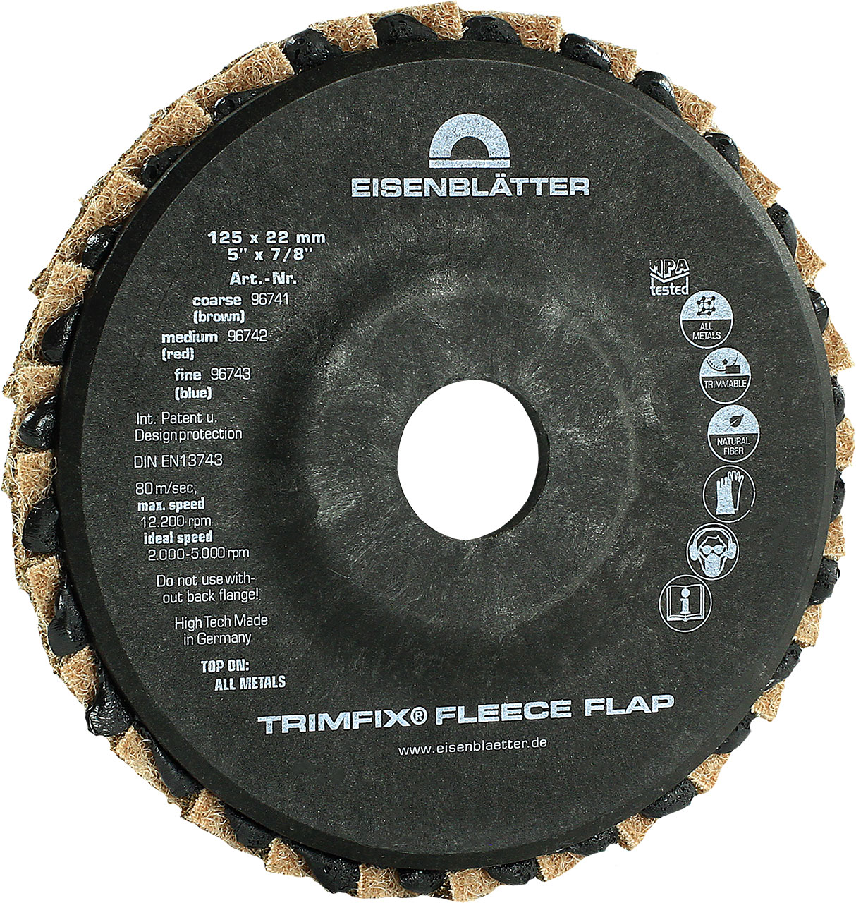Eisenblätter TRIMFIX® Fleece Flap Lamellenscheibe 125x22,2mm, grob, 50 Stück
