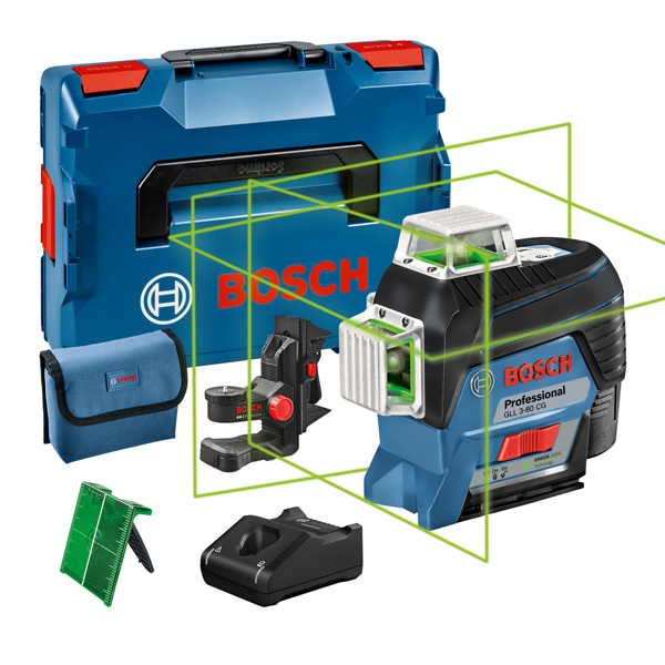 Bosch Linienlaser GLL 3-80 CG, mit 1 x 2.0 Ah Li-Ion Akku, Halterung BM 1, L-BOXX