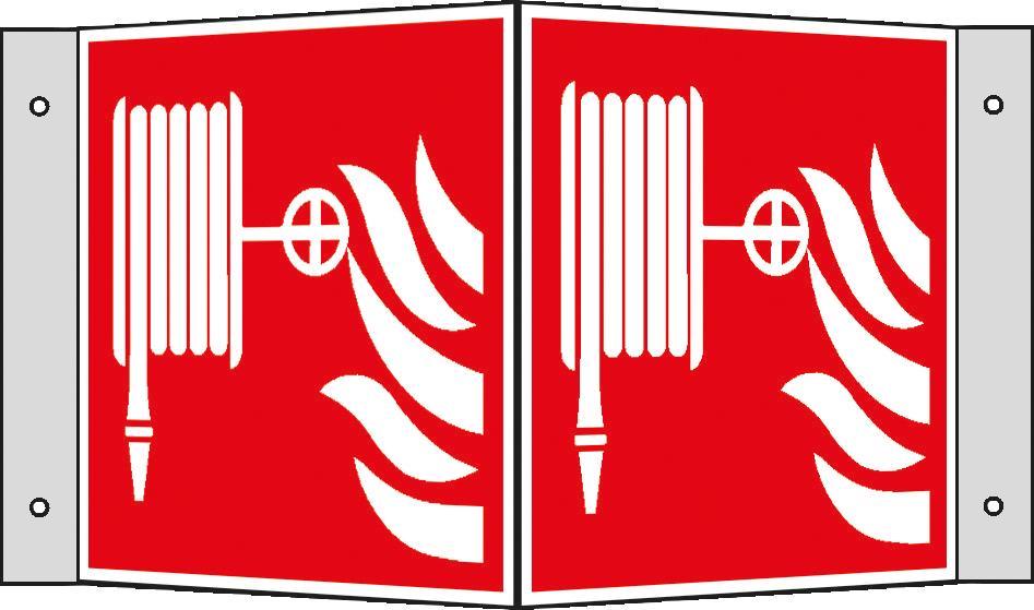 Brandschutzschild „Löschschlauch” als Winkelschild