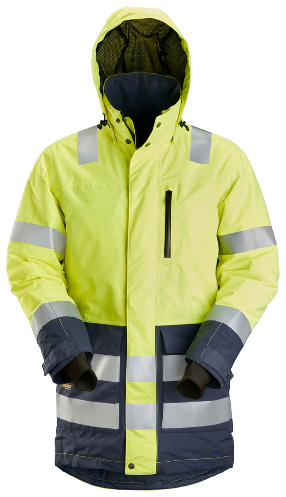 Snickers 1830 AllroundWork Hi-Vis wasserdichter Parka, Kl.3 signalgelb-blau