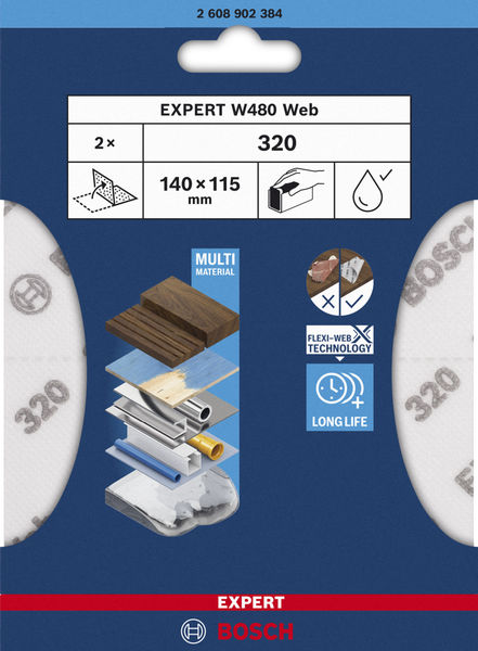 Bosch EXPERT W480 Web 1/4 Handschleifblatt, 115 x 140 mm, G320