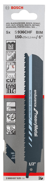 Bosch Säbelsägeblatt S 936 CHF, Endurance for Heavy Metal, 5er-Pack