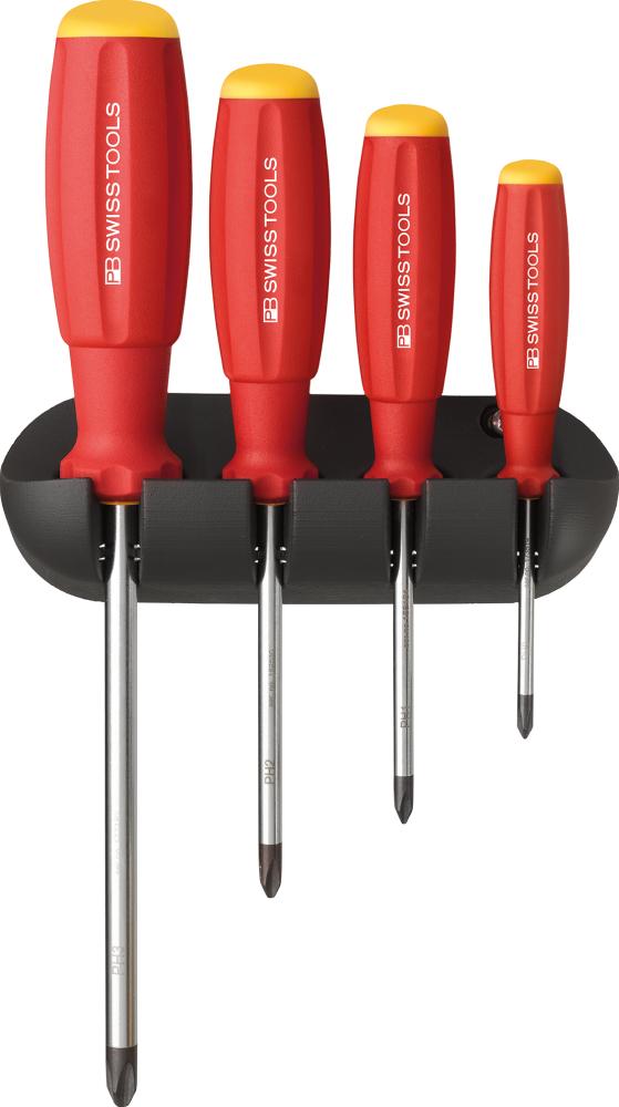 PB Swiss Tools Schraubendreher-Satz 4-teilig PH im Wandhalter SwissGrip