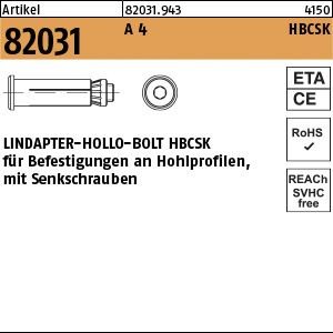 Lindapter Hollo-Bolt HBCSK Edelstahl A4 M8 Größe 1