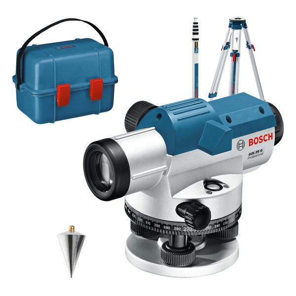 Bosch Optisches Nivelliergerät GOL 20 G, mit Baustativ BT 160, Messstab GR 500
