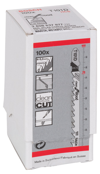 Bosch Stichsägeblatt T 101 D Clean for Wood, 100er-Pack