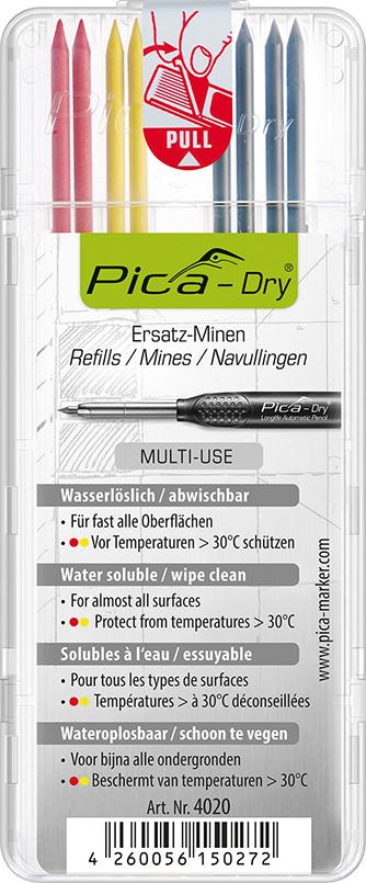 Pica Minenset für Tieflochmarker Pica-Dry (graphit gelb rot) - feucht abwischbar