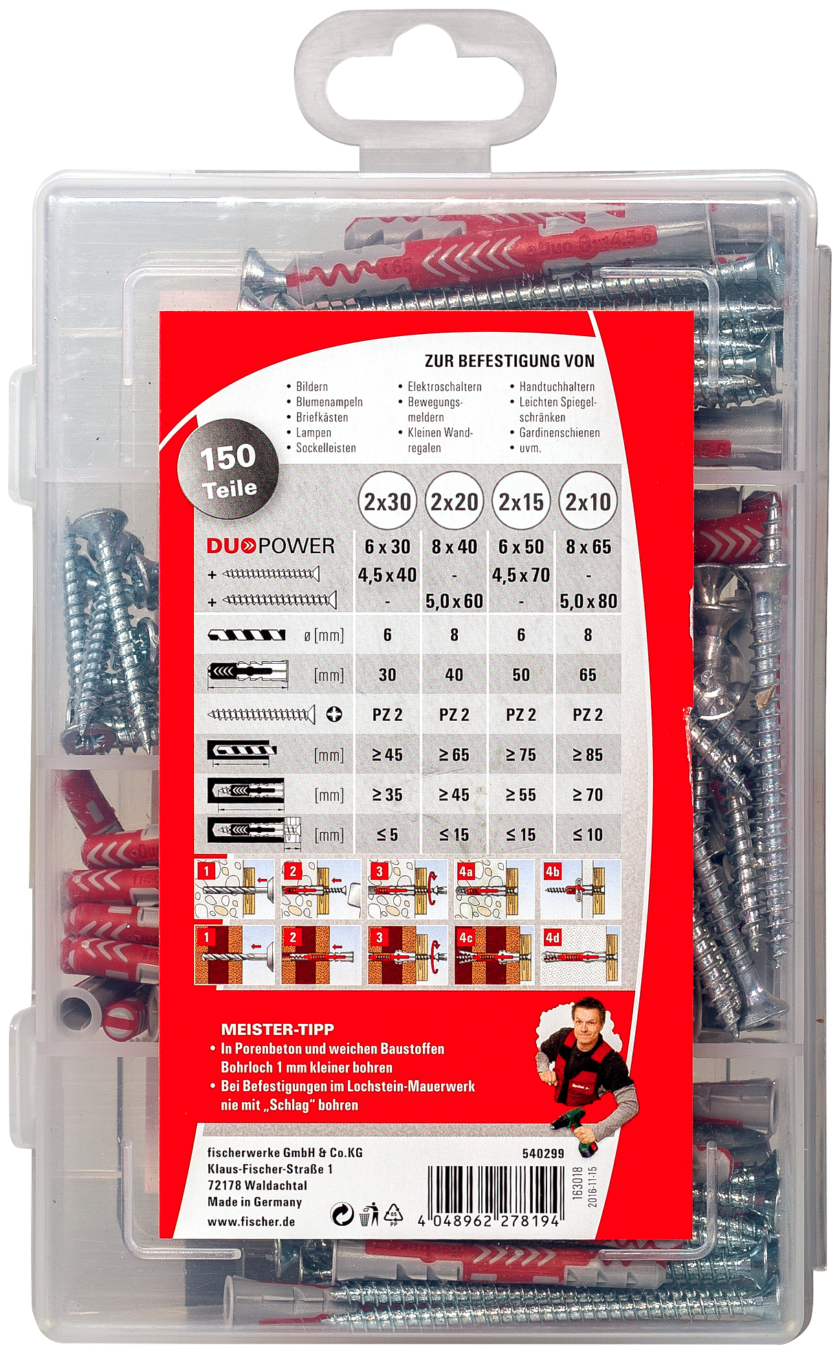 fischer Meister-Box DuoPower kurz/lang + Schraube (150 Teile)