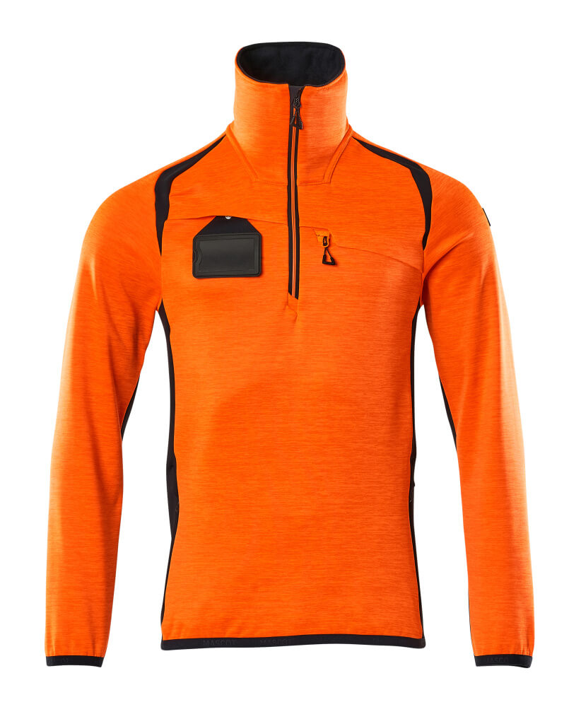 MASCOT ACCELERATE SAFE Fleecepullover mit kurzem Reißverschluss hi-vis orange/schwarzblau 5XL