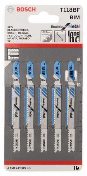 Bosch Stichsägeblatt T118 BF FlexibleMetal L92mm (5 Stk.)