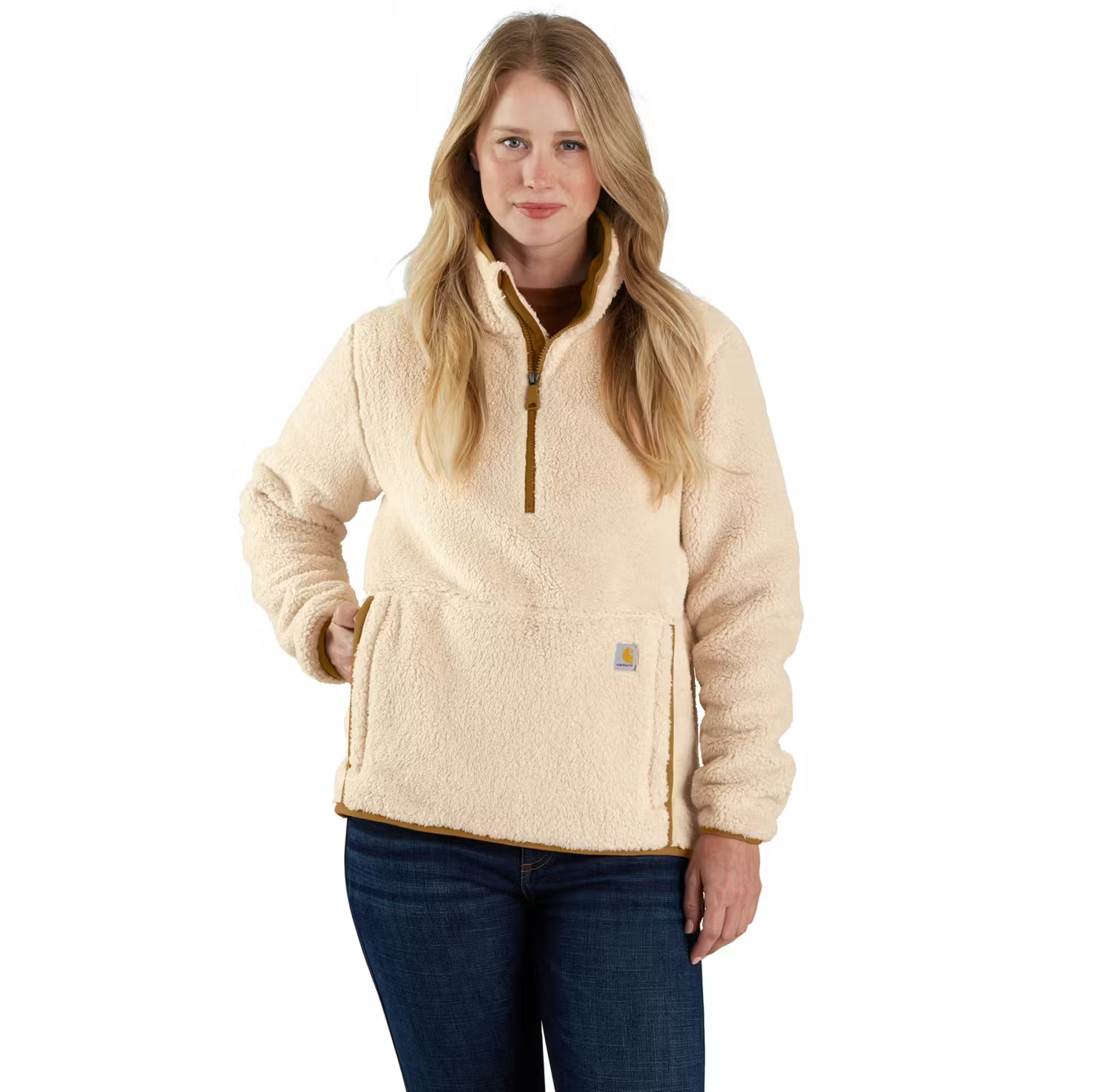 CARHARTT Sherpa-Fleece Jacke mit Viertel-Reißverschluss OAT MILK, M