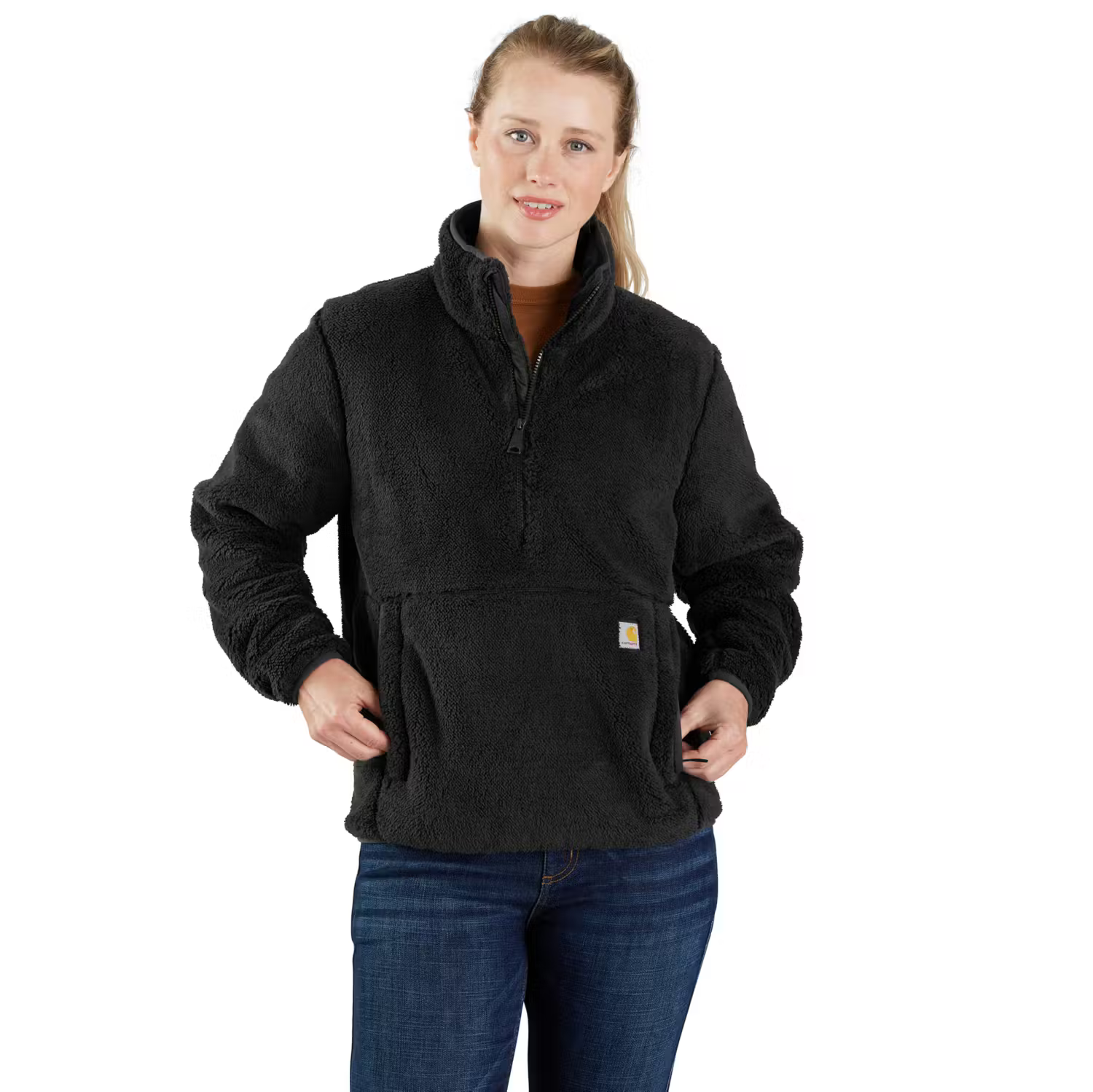 CARHARTT Sherpa-Fleece Jacke mit Viertel-Reißverschluss BLACK, M